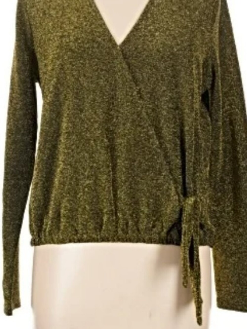 Michael Kors Metallic Gold Wrap Long Sleeve Top